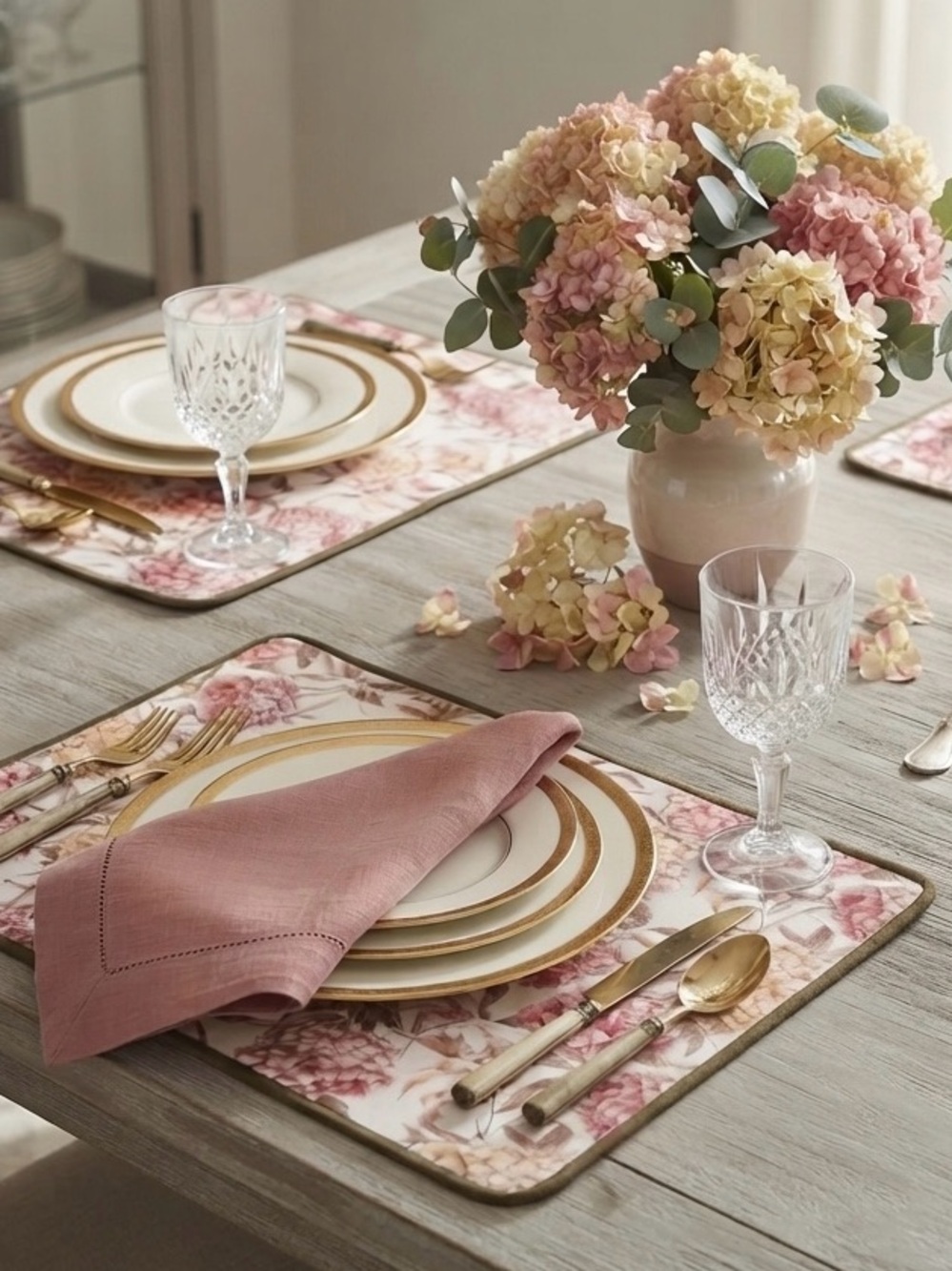 Tahari Home Floral Placemat Set - Pink, Cream & Brown Botanical